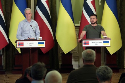 President of Ukraine and Prime Minister of Norway meet journalists, Kyiv - 01 Jul 2022