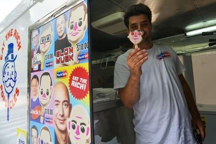 Pop-up ice cream truck sells popsicles that look like the most famous billionaires, McCarren Park, New York, USA - 12 Jul 2022