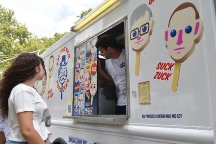 Pop-up ice cream truck sells popsicles that look like the most famous billionaires, McCarren Park, New York, USA - 12 Jul 2022