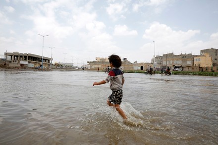 Yemeni Child Plays Rainwater Flooded Stream Editorial Stock Photo ...