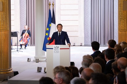 Emmanuel Macron Delivers Speech Elysee Presidential Editorial Stock ...