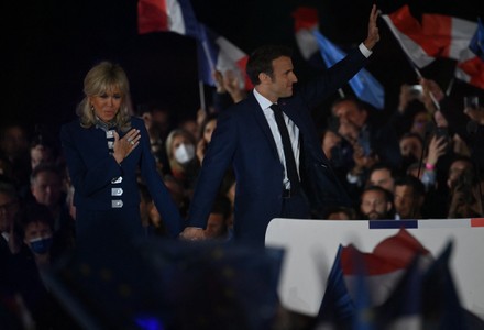 Emmanuel Macron Wife Brigitte Macron Stand Editorial Stock Photo