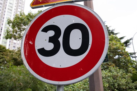 30 Kmh Sign Center Paris France Editorial Stock Photo - Stock Image ...