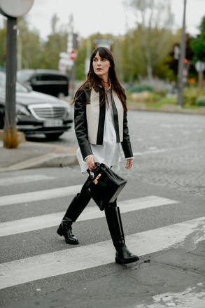 Street Style Leia Sfez Arriving Hermes Editorial Stock Photo - Stock