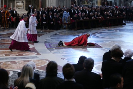 Pope Francis Lies Down Prayer During Editorial Stock Photo - Stock ...