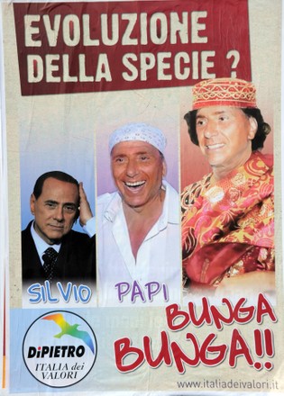 Hundred Posters Showing Ridiculous Silvio Berlusconi Editorial Stock