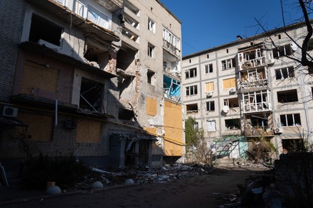 Destroyed Residential Buildings Seen Bakhmut Despite Editorial Stock ...