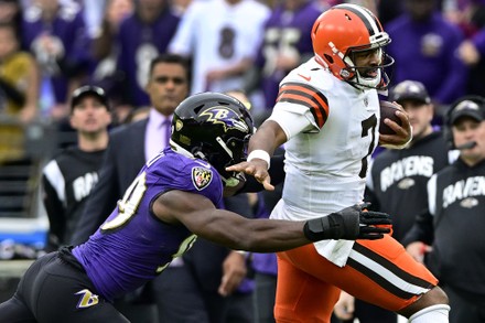 Quarterback Jacoby Brissett of the Cleveland Browns scrambles with