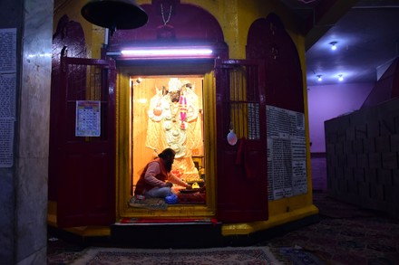 Priest Performs Rituals Inside Temple During Editorial Stock Photo ...