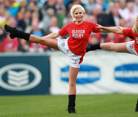 Holly Sweeney (20), girlfriend of golf star Rory McIlroy, performs as one of the 'Ulster Rockettes' at the Magners League: Ulster v Connacht, Rugby League game at Ravenhill, Northern Ireland - 22 Apr 2011