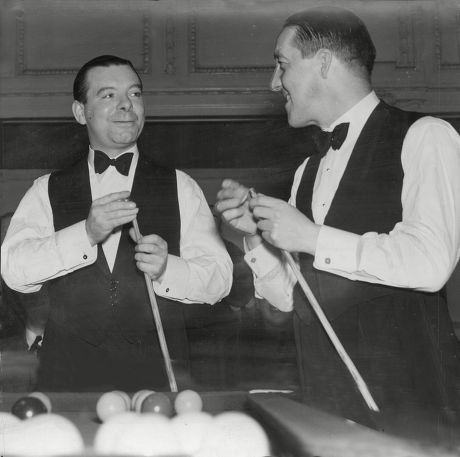 Snooker Player's Joe Davis (left) And Tom Newman Before Their Snooker Match At The Houldsworth Hall Deansgate Manchester