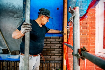 Bricklayer Construction Workers Work Newbuild Renovation Editorial