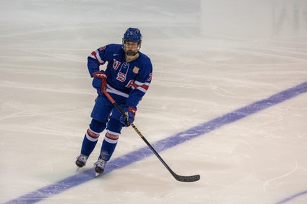 Team USA defenseman Paul Fischer (7) skates in the first period against the RIT Tigers. The Rochester Institute of Technology Tigers hosted the U.S. National Under-18 Team in a NCAA Division 1 exhibition game at the Gene Polisseni Center in Rochester, New York