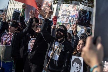 Blindfold Protesters Make Gestures Chant Slogans Editorial Stock Photo ...