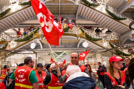 Dozens of CGT-affiliated workers took over the Samaritaine department  stores' in Paris, France on December 22, 2022, owned by luxury goods giant  LVMH, on Thursday morning to demand wage increases, leading to