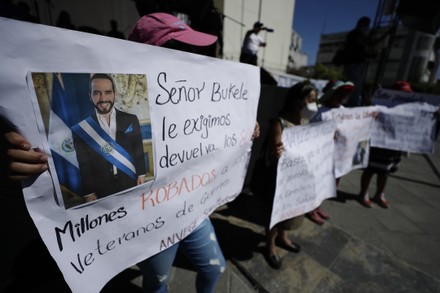 Man Holds Placard Message Salvadoran President Editorial Stock Photo