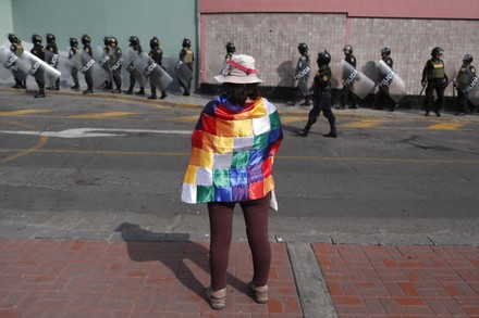 Demonstrator Wrapped Wiphala Flag Observes Police Editorial Stock Photo 