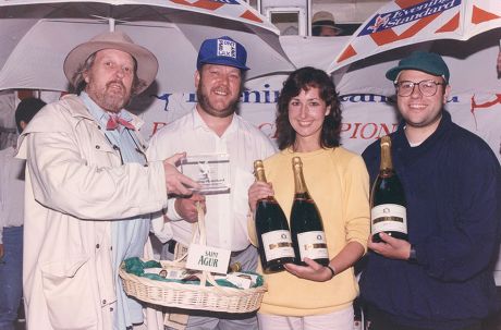 Evening Standard Boules Championship 1993. L-r: Willie Rushton (humorist) Mike Williams Boh And Jackie Mysko Von Schultze.