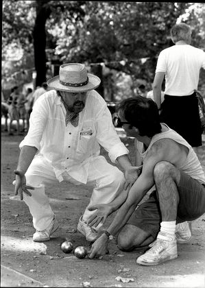 Humorist Willie Rushton With Television Presenter Chris Terrill At Evening Standard Boules Championships 1990.