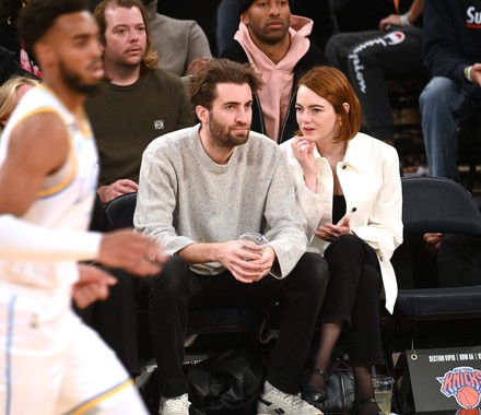 Emma Stone and Dave McCary at Lakers-Knicks NBA Game