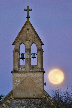 Full Snow Moon Rises Over Churchyard Editorial Stock Photo Stock