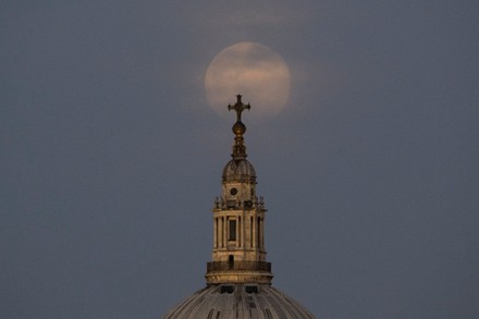 Full Snow Moon Rises Behind St Editorial Stock Photo - Stock Image