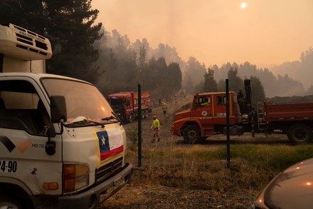 Firefighters Work Extinguish Fire Santa Juana Editorial Stock Photo ...