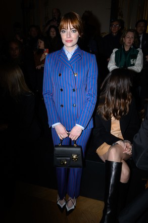 Emma Stone Dons Striped Suit at Louis Vuitton Fall 2023 PFW Show  WWD
