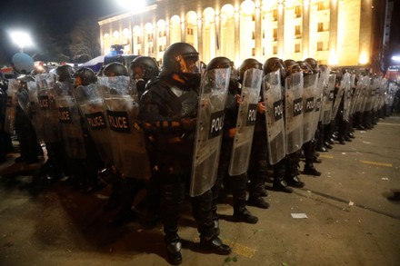 Georgian Riot Police Stand Line During Editorial Stock Photo - Stock ...