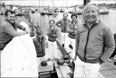Sailing. Pictured L-r: Anthony 'sammy' Sampson Duncan Fry Peter Dove Peter Holt Anthony Churchill Owen Parker And Sir Edward Heath.