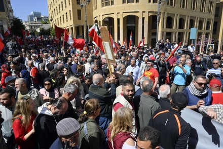 Supporters Lebanese Communist Party Protest Beirut Editorial Stock