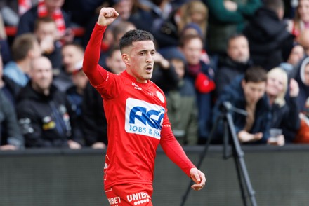 Kortrijks Kadri Abdelkahar Celebrates After Scoring Editorial Stock
