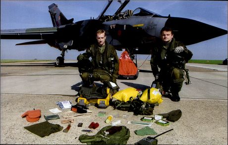 A R.a.f. Tornado Crew And Their Survival Kit. Pilot Flt. Lt. Mike Baverstock (right Standing) And Navigator Flt. Lt. Bill Brand.