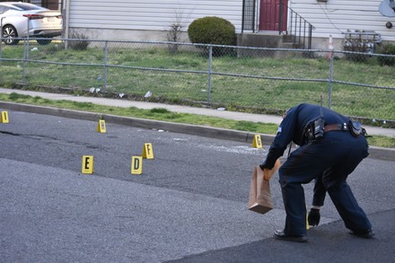 Police Officer Collects Evidence Shooting Occurred Editorial Stock ...