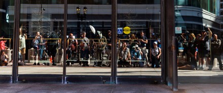 Members Media Reflected Glass Doors Wait Editorial Stock Photo - Stock