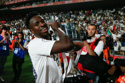 Aurelien Tchouameni of Real Madrid and Ante Budimir of CA Osasuna during  the Copa del Rey match between Real Madrid and CA Osasuna played at La  Cartuja Stadium on May 6, 2023