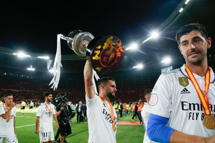 Aurelien Tchouameni of Real Madrid and Ante Budimir of CA Osasuna during  the Copa del Rey match between Real Madrid and CA Osasuna played at La  Cartuja Stadium on May 6, 2023