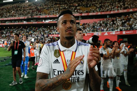 Aurelien Tchouameni of Real Madrid and Ante Budimir of CA Osasuna during  the Copa del Rey match between Real Madrid and CA Osasuna played at La  Cartuja Stadium on May 6, 2023