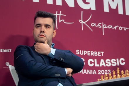 Bucharest, Romania. 6th May, 2023: Ian Nepomniachtchi, Russian chess  grandmaster, during the game against Romanian chess grandmaster Richard  Rapport (not in picture) in the first round of Superbet Chess Classic  Romania 2023