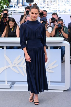 Alicia Vikander wore navy Louis Vuitton dress @ Firebrand Cannes