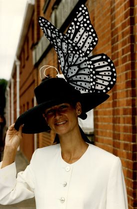Cindy Lass An Artist Wearing A Black And White Butterfly Hat At Ascot.
