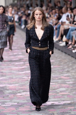 A model walks the runway during the Chanel Haute Couture show as part