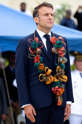 Macron at Efate Port Vila War Memorial - Vanuatu - 27 Jul 2023 Redaktionelt stock-billede