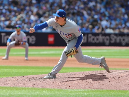 Toronto Blue Jays starting pitcher Hyun Jin Ryu (99) delivers a pitch in  the first inning during a baseball game against the Chicago Cubs Sunday,  Aug. 13, 2023, at the Rogers Center