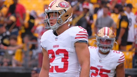 SEPT 10, 2023: Mitch Wishnowsky #18 running past T.J. Watt #90 after the  blocked punt during the Pittsburgh Steelers vs San Francisco 49ers in  Pittsburgh, PA. Jason Pohuski/CSM(Credit Image: © Jason Pohuski/Cal