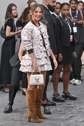 Alicia Vikander arrives at the Louis Vuitton show during
