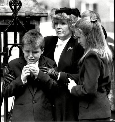 Funeral Of Actor Roy Kinnear At East Sheen His Widow Actress Carmel Wth Two Of Their Children Kirsty And Rory