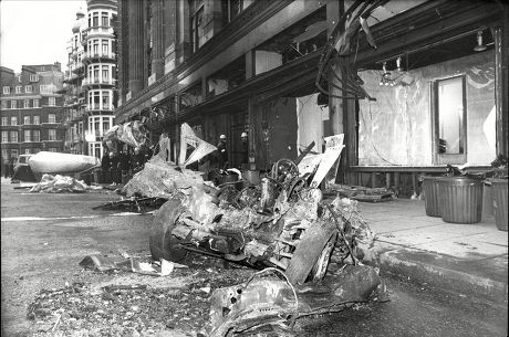 Scene Outside Harrods After An I.r.a. Car Bomb Exploded. The Bomb Contained Between 25 And 30 Lb (14 Kg) Of Explosives And Was Left In A 1972 Blue Austin 1300 Gt Four Door Saloon With A Black Vinyl Roof Registration Kfp 252k. It Was Parked Outside Th
