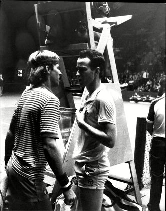 Tennis Players John Mcenroe (right) And Vince Van Patten Have Words After Their Match At Wembley.
