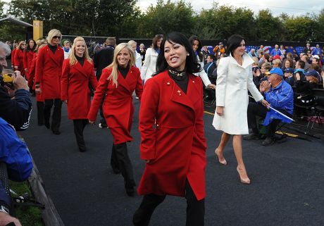 The 2010 Ryder Cup Celtic Manor Picture Graham Chadwick Lisa Pavin And Gaynor Montgomerie Lead Out The Players Wives And Girlfriends At The Opening Ceremony